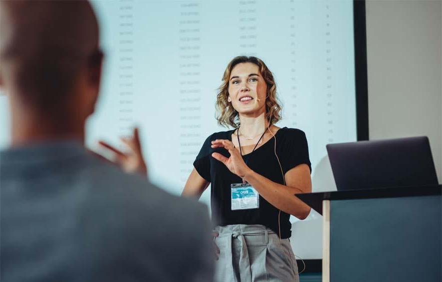 woman giving presentation